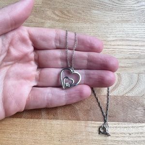 925 Sterling silver sk9 double heart diamond pendant necklace